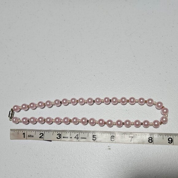 Elegant Vintage Faux Pink Pearl Choker Necklace Fashion Jewelry Magnetic Clasp - Picture 5 of 5